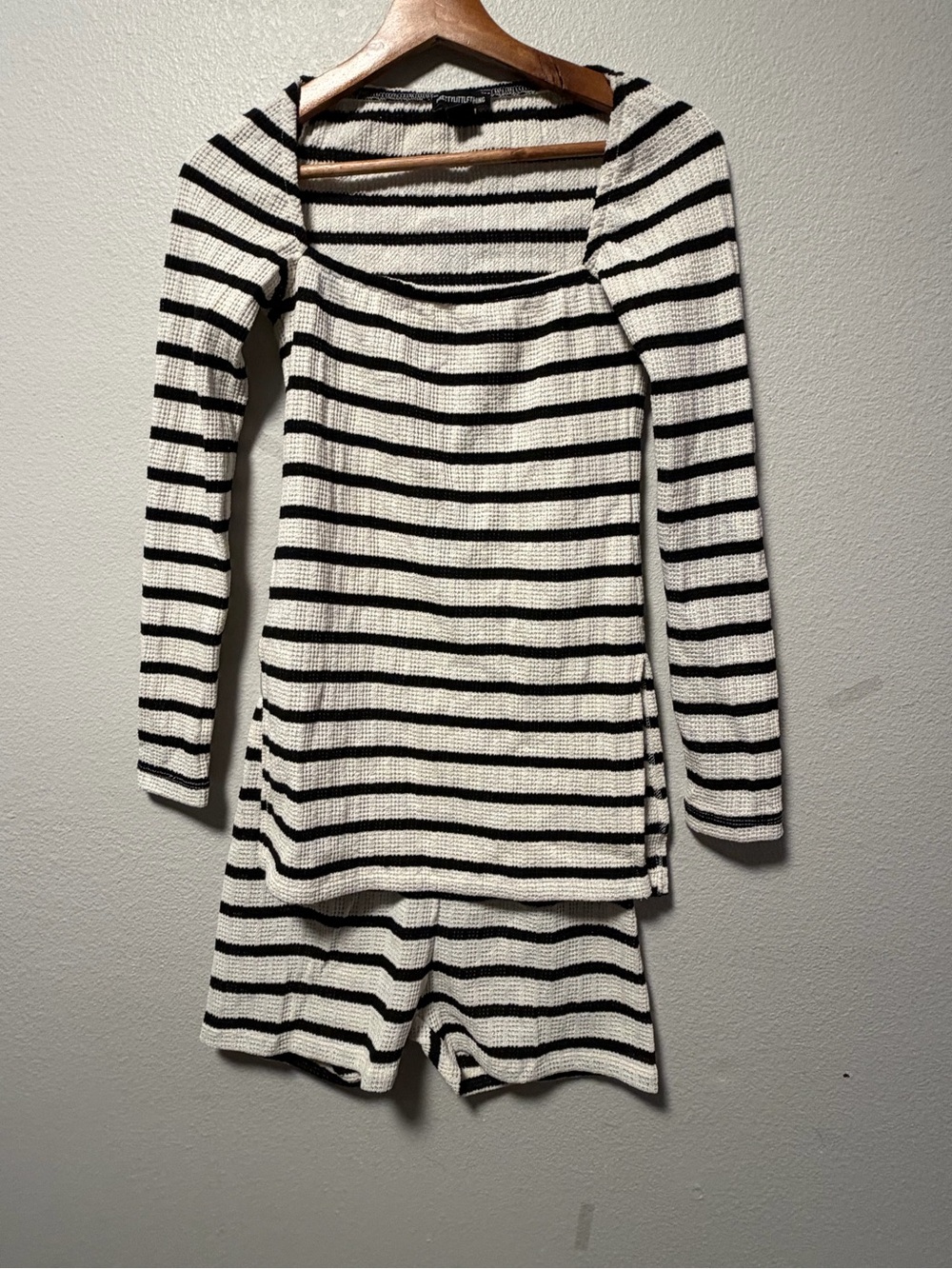 PrettyLittleThing Black & White Striped Knit Bike Shorts Set